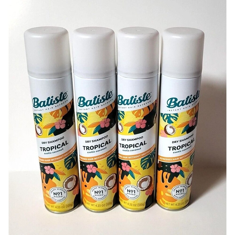 4 x BATISTE Dry Shampoo TROPICAL EXOTIC COCONUT Refreshes Hair No Drying 4.23 oz